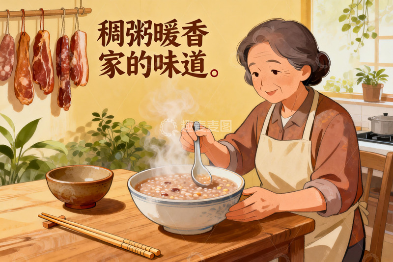 高清大图下载【趣麦麦图】奶奶煮粥暖香家味