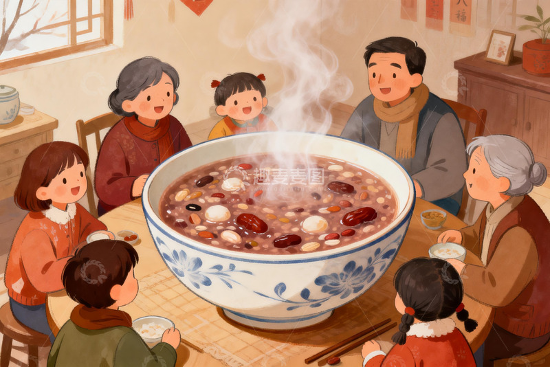 高清大图下载【趣麦麦图】家庭围坐吃团圆饭其乐融融