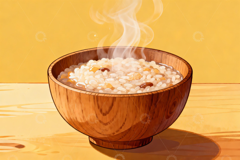 高清大图下载【趣麦麦图】热气腾腾的木碗粥