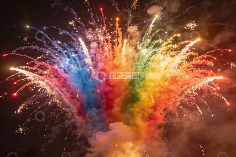 高清大图下载【趣麦麦图】夜空中绚丽多彩的烟花绽放