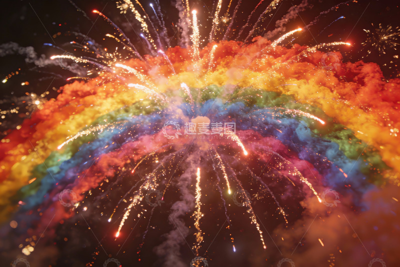 高清大图下载【趣麦麦图】夜空中绚丽多彩的烟花绽放