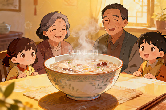 温馨家庭共进早餐粥
