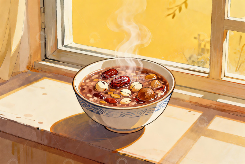 高清大图下载【趣麦麦图】窗边热气腾腾的八宝粥