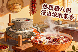 厨房石磨熬制腊八粥