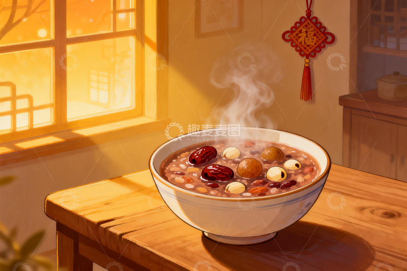 高清大图下载【趣麦麦图】暖阳下热气腾腾的杂粮粥