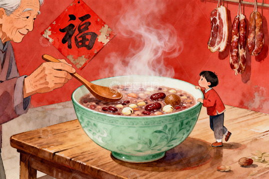 祖孙共品腊八粥温馨场景