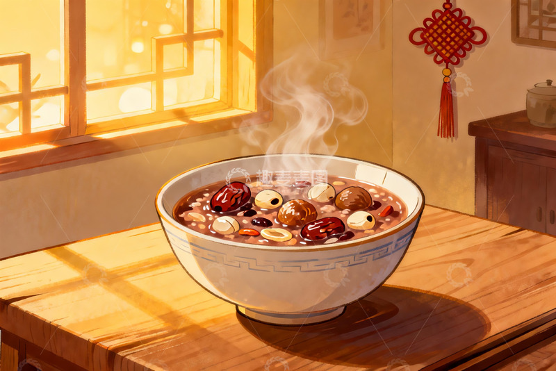 高清大图下载【趣麦麦图】热气腾腾的中式八宝粥