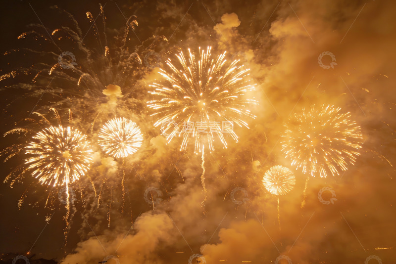 高清大图下载【趣麦麦图】夜空中绽放的金色烟花盛宴