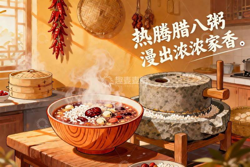 高清大图下载【趣麦麦图】热腾腊八粥散发浓浓家香