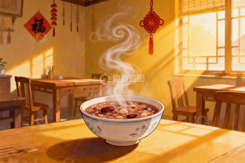高清大图下载【趣麦麦图】暖阳下的热气粥品