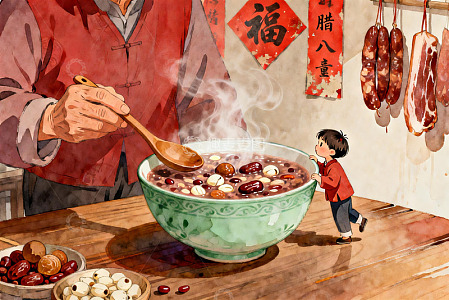春节腊八节祖孙共品腊八粥