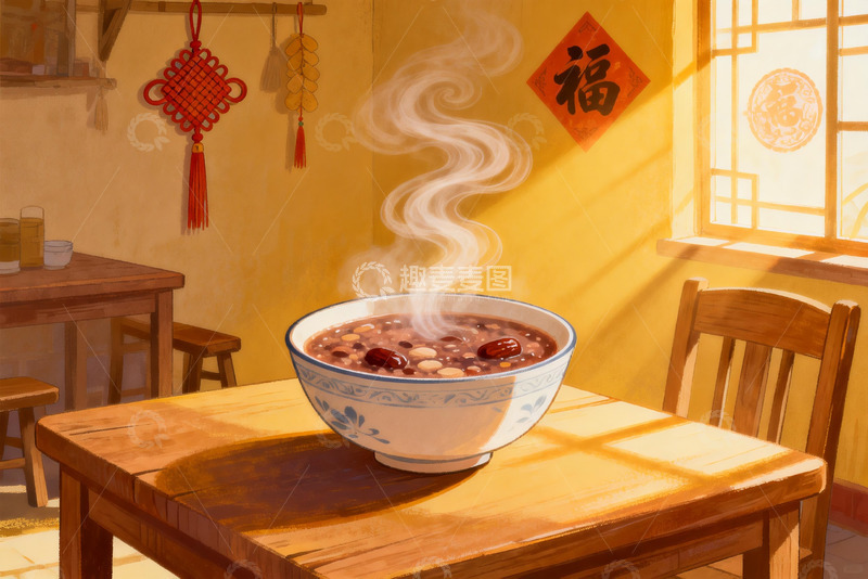 高清大图下载【趣麦麦图】热气腾腾的红豆粥