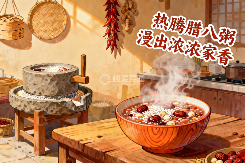 高清大图下载【趣麦麦图】热腾腊八粥散发浓浓家香