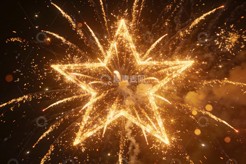 高清大图下载【趣麦麦图】夜空中绽放的金色星形烟花