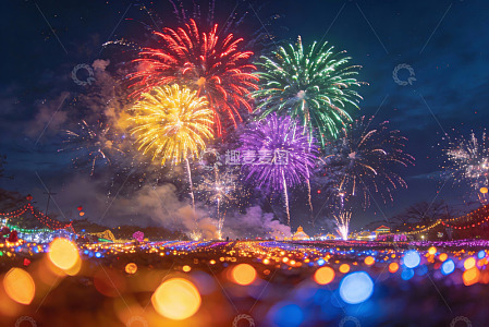 夜空烟花绽放绚丽多彩