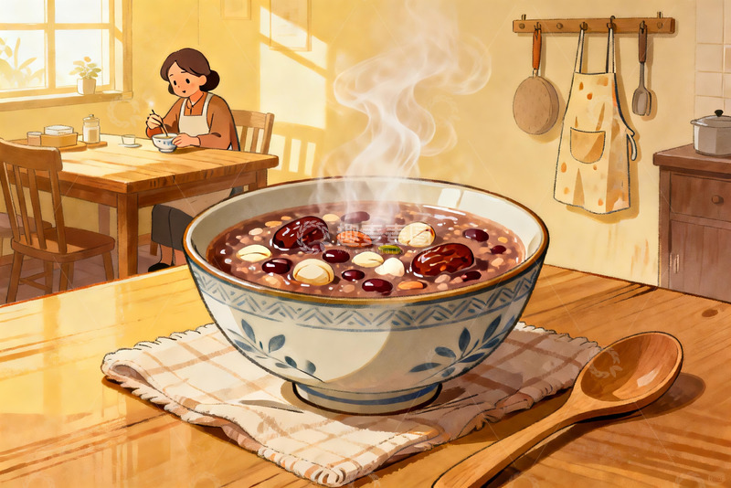 高清大图下载【趣麦麦图】温暖厨房享用热气腾腾的粥