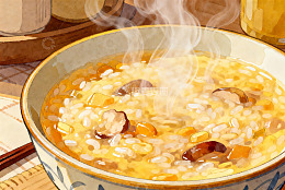 热气腾腾的粥品特写