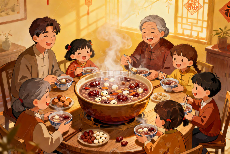 高清大图下载【趣麦麦图】温馨家庭共进团圆饭