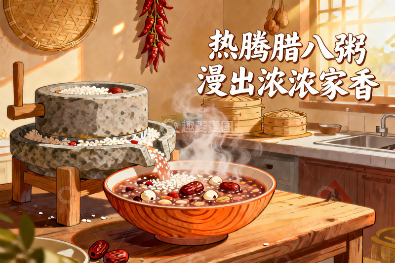 高清大图下载【趣麦麦图】热腾腊八粥散发浓浓家香