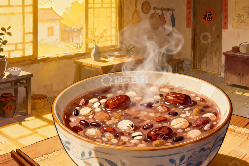 高清大图下载【趣麦麦图】热气腾腾的八宝粥