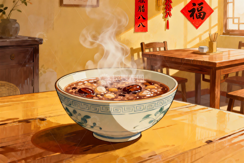 高清大图下载【趣麦麦图】热气腾腾的八宝粥与温馨餐桌