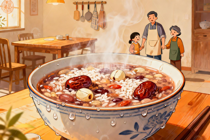 高清大图下载【趣麦麦图】温馨家庭共食热粥场景