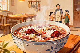 温馨家庭共食热粥场景