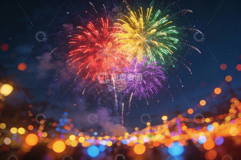 高清大图下载【趣麦麦图】夜空中绽放的绚丽烟花