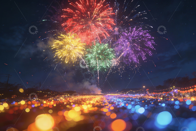 高清大图下载【趣麦麦图】夜空烟花绽放绚丽多彩