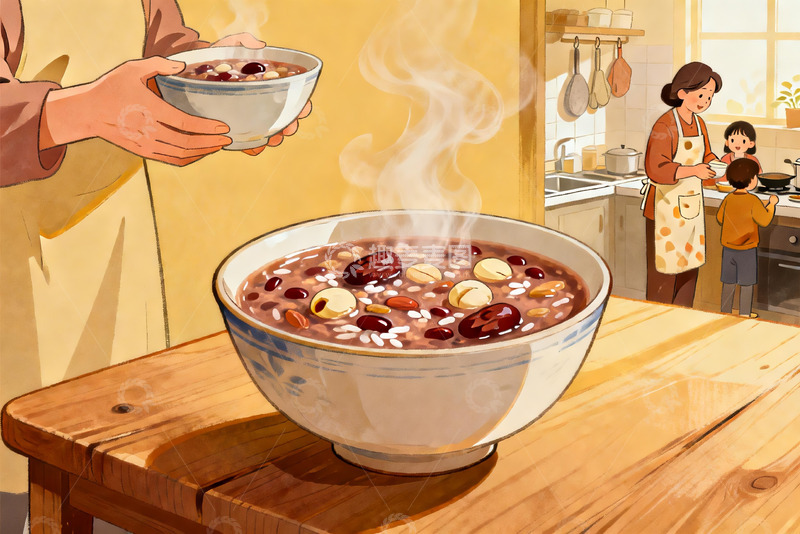 高清大图下载【趣麦麦图】厨房热粥共享温馨家庭时光