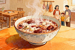 热气腾腾的粥与温馨家庭