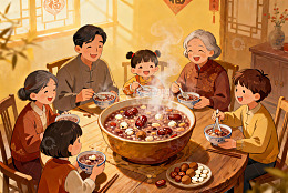 全家围坐吃腊八粥其乐融融