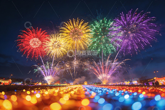 夜空烟花绽放绚丽多彩