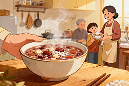 温馨厨房家人共享热粥