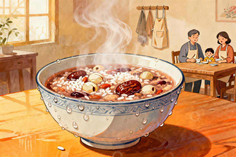 高清大图下载【趣麦麦图】家庭享用热气腾腾的粥