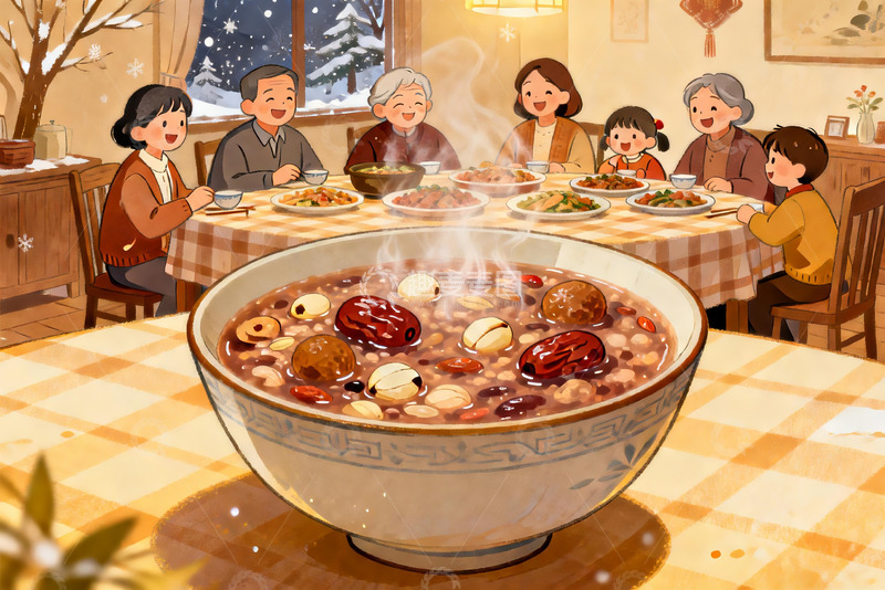 高清大图下载【趣麦麦图】温馨家庭围坐吃团圆饭