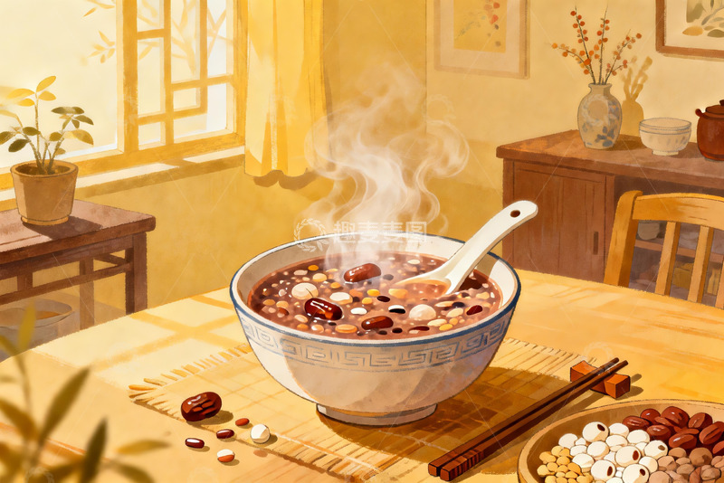 高清大图下载【趣麦麦图】热气腾腾的杂粮粥
