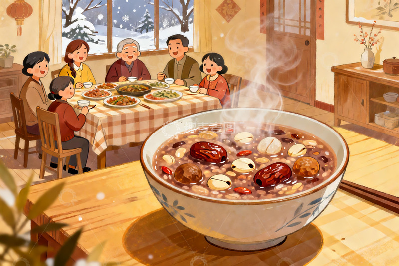 高清大图下载【趣麦麦图】冬日家庭聚餐热气腾腾