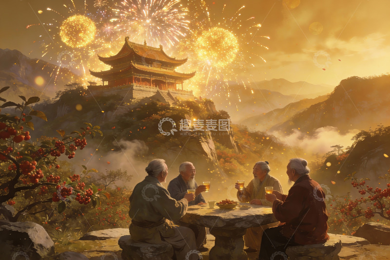 高清大图下载【趣麦麦图】古风人物赏烟花