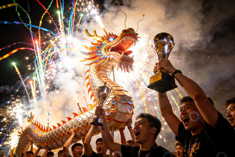 高清大图下载【趣麦麦图】龙舞表演夺冠庆祝