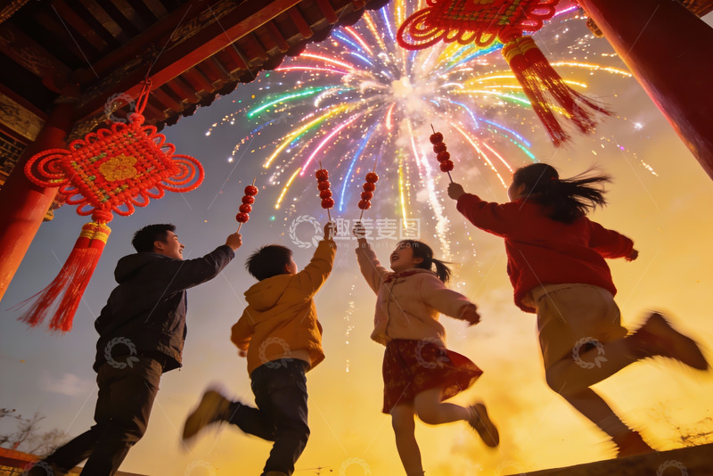 高清大图下载【趣麦麦图】烟花节庆儿童欢跳