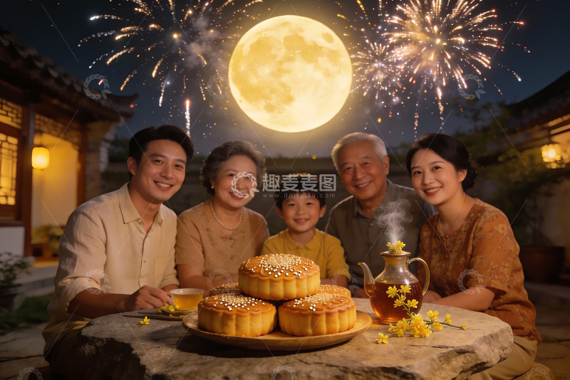 高清大图下载【趣麦麦图】中秋月下团圆夜