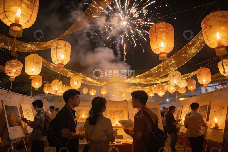 高清大图下载【趣麦麦图】夜市灯笼烟火游人观赏