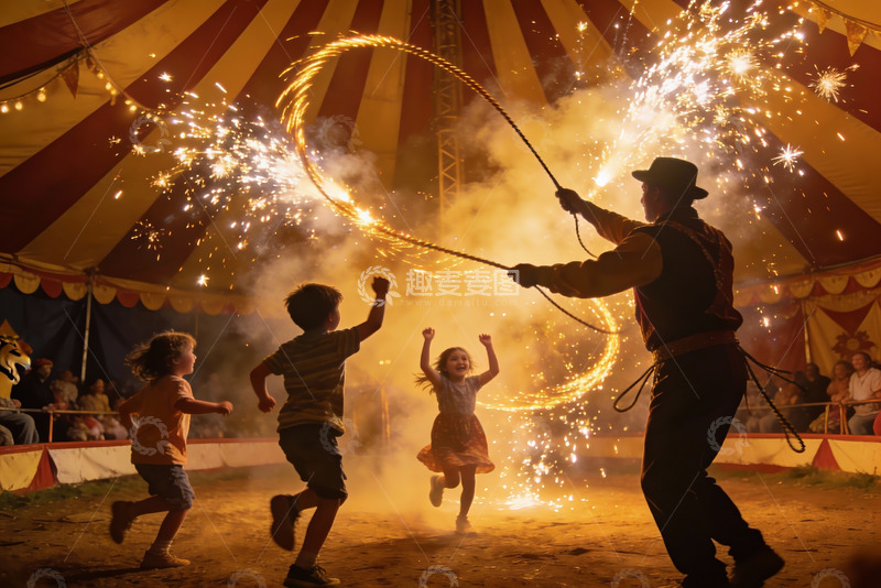 高清大图下载【趣麦麦图】烟花表演中孩子们欢乐奔跑