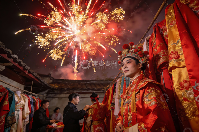 高清大图下载【趣麦麦图】烟花下身着华服的古装人物
