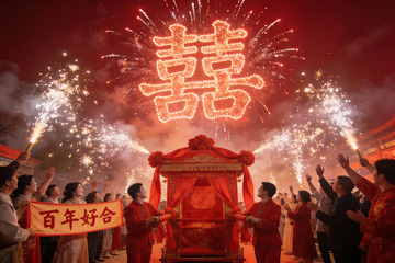 中式婚礼烟花庆典现场