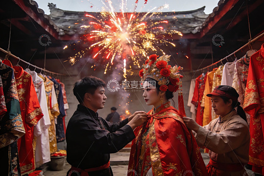 传统婚礼场景烟花绽放