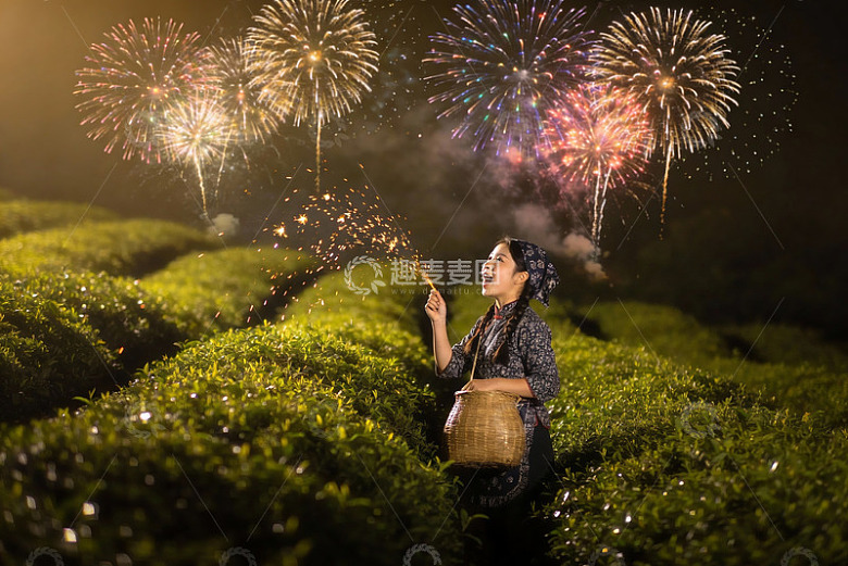 女子茶园夜放烟花