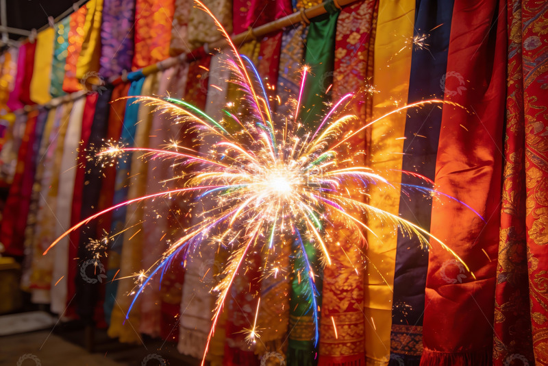 高清大图下载【趣麦麦图】烟花绽放布帘前绚丽多彩