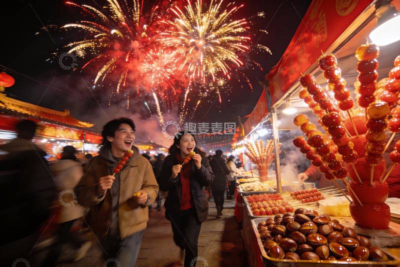 高清大图下载【趣麦麦图】夜市烟火节庆热闹场景